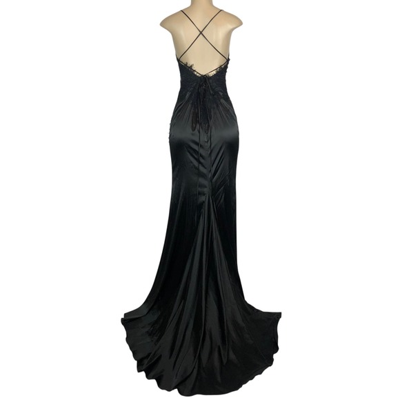 Lulus Satin Lace Trim Evening Gown Formal Maxi Dress Size 8 Party Prom Y2K Goth - Picture 9 of 12